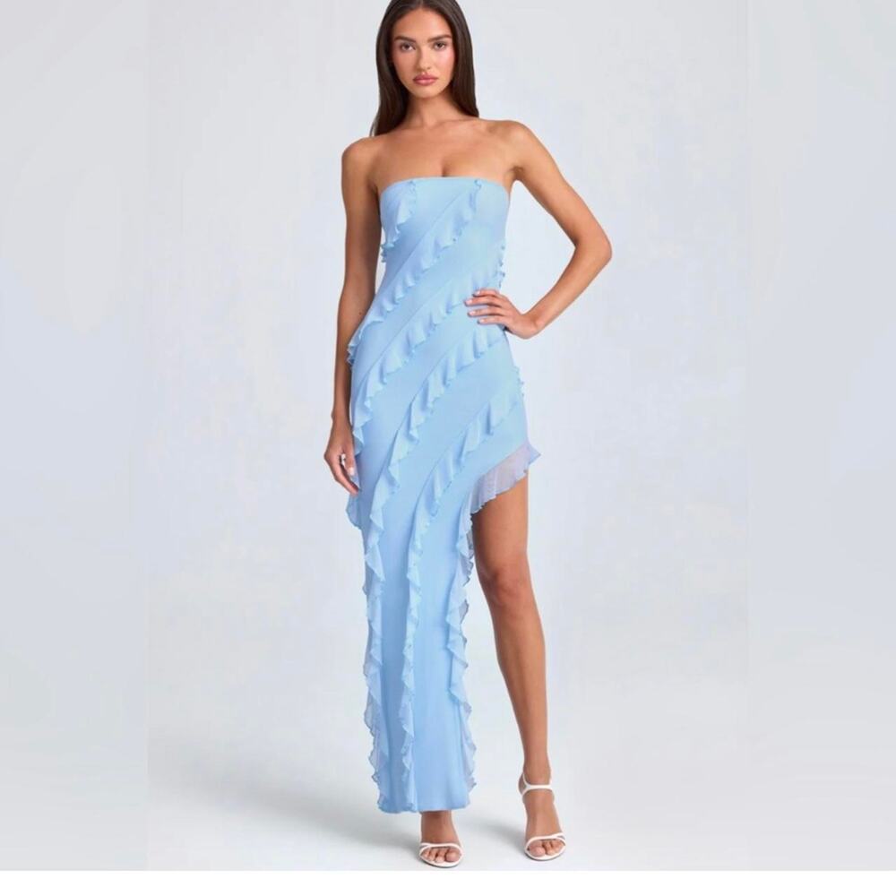 Oh Polly Nevali bandeau ruffle trim maxi dress. Size 6